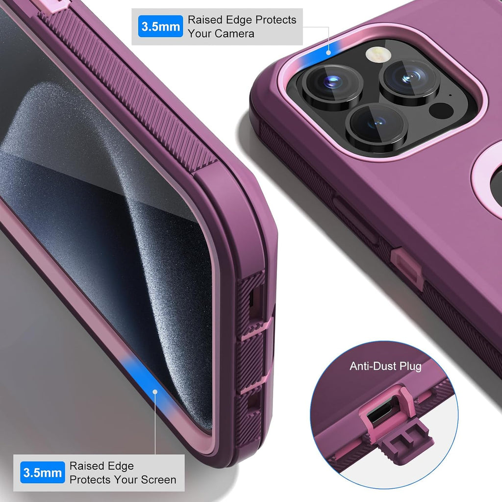 for iPhone 15 Pro Case Full Body Drop Protection, 6.1-inch Pink | Rugged Case Shockproof 2-Layer, Dustproof Heavy