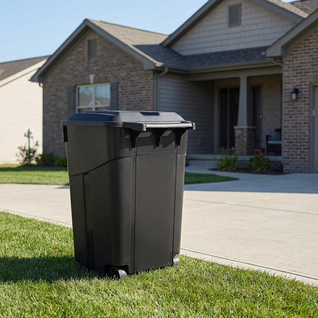45 Gallon Outdoor Trash Can with Lid, Heavy-Duty Wheeled Garbage Bin for Backyard, Deck or Garage, Black, Can with
