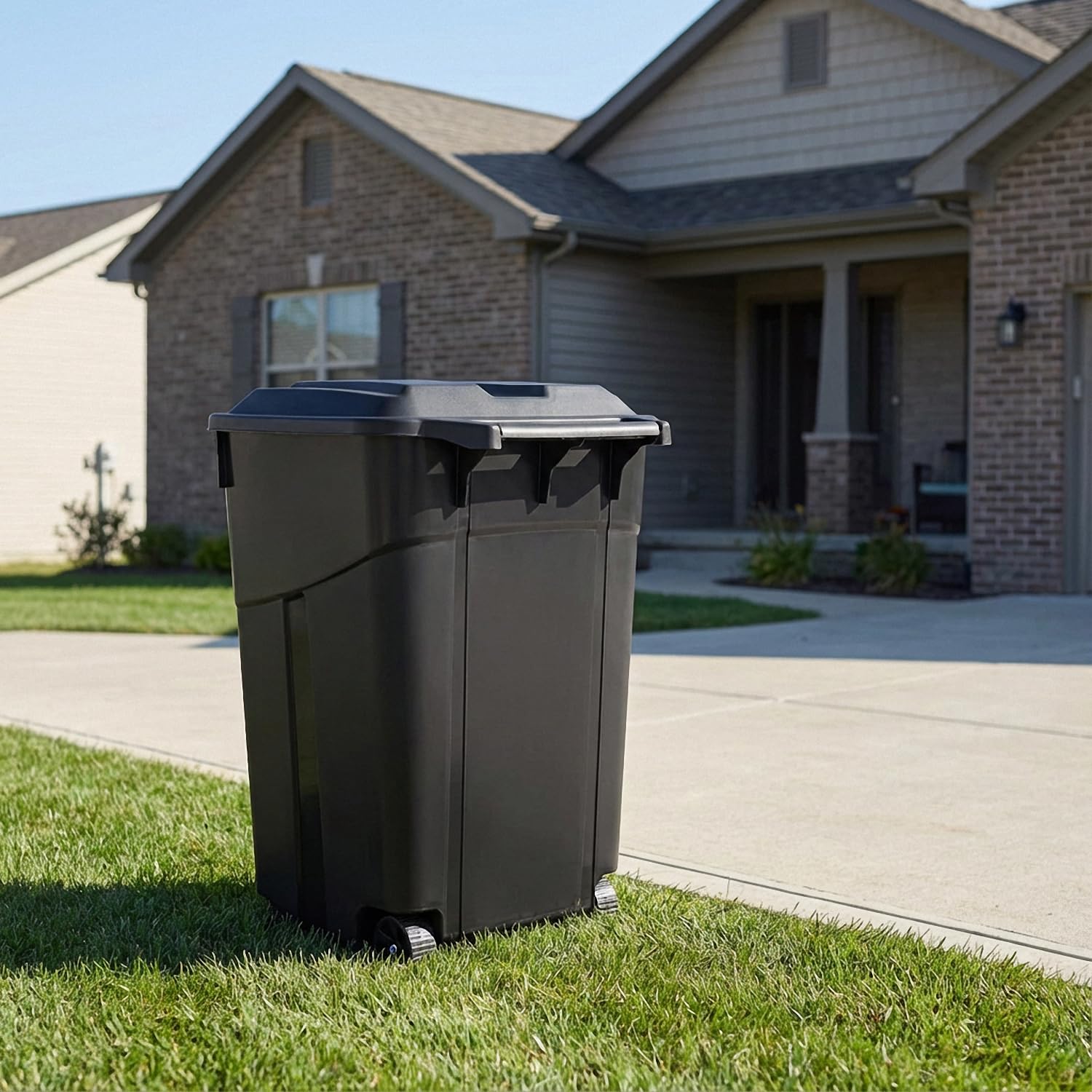 45 Gallon Outdoor Trash Can with Lid, Heavy-Duty Wheeled Garbage Bin for Backyard, Deck or Garage, Black, Can with
