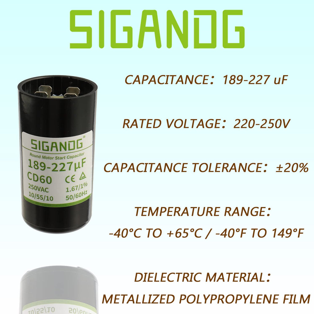 189-227 MFD 250VAC Round Start Capacitor 50/60 Hz AC