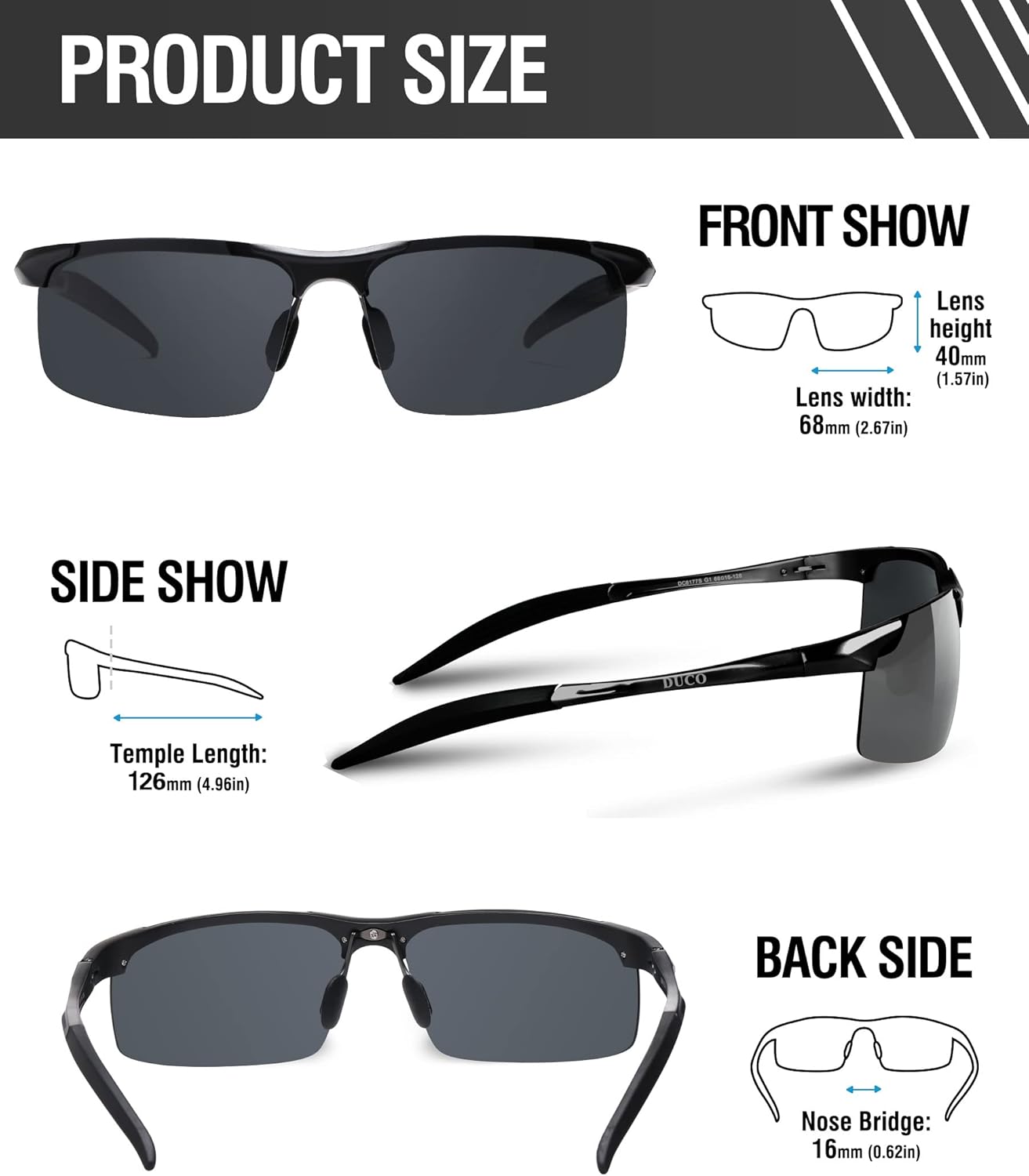 Mens Sports Polarized Sunglasses UV Protection Sunglasses for Men 8177 | Premium Al-Mg Frame–Lightweight, Sturdy