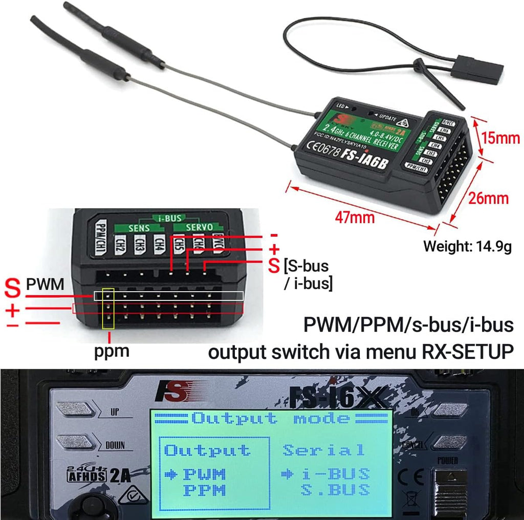Flysky FS-i6X 6-10CH RC Transmitter and FS-iA6B Receiver 6CH 2.4GHz | i-Bus 10 Channels or PWM 6CH 2.4GHz AFHDS2A