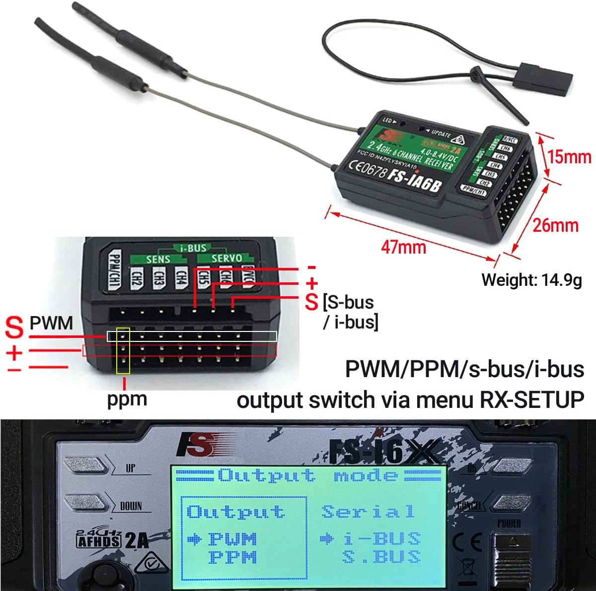 Flysky FS-i6X 6-10CH RC Transmitter and FS-iA6B Receiver 6CH 2.4GHz | i-Bus 10 Channels or PWM 6CH 2.4GHz AFHDS2A