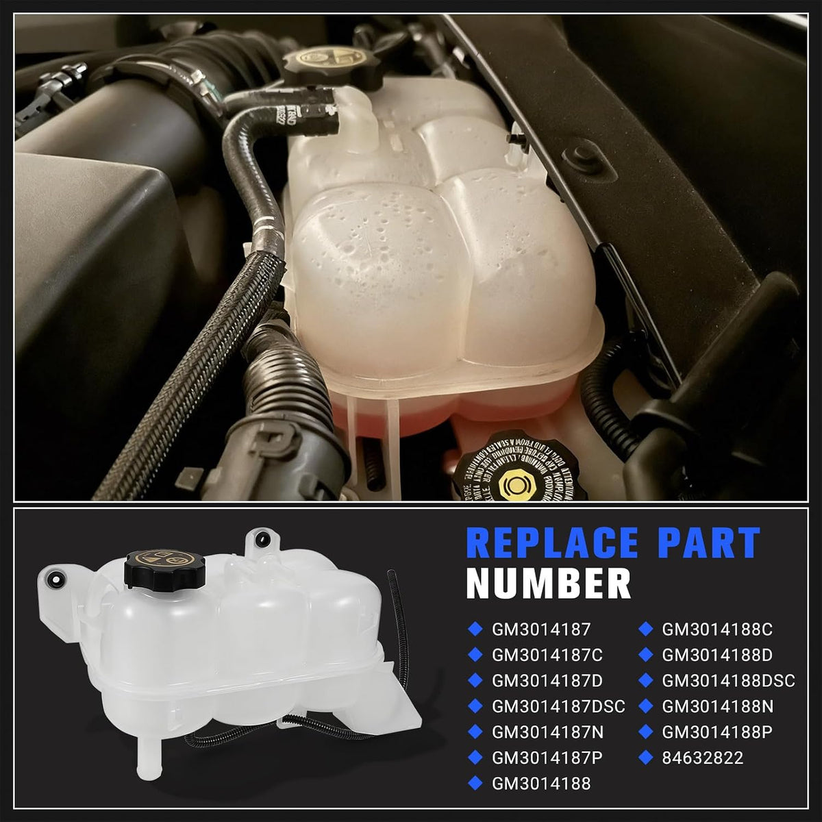 84632822 Coolant Reservoir Tank with Cap, Radiator Overflow Bottle GM3014188C Fit for Chevy/Chevrolet Silverado 1500 Suburban Tahoe, GMC Sierra 1500 Yukon, Cadillac Escalade 2019-2025