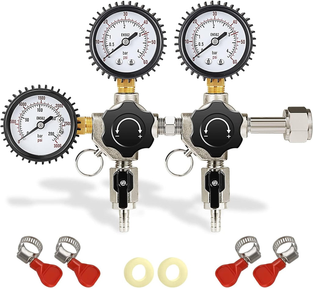 2 System CO2 Regulator Kegerator Regulator,0-60PSI Beer Regulator | Heavy-Duty Brass Body, Ball Valve, Silicone