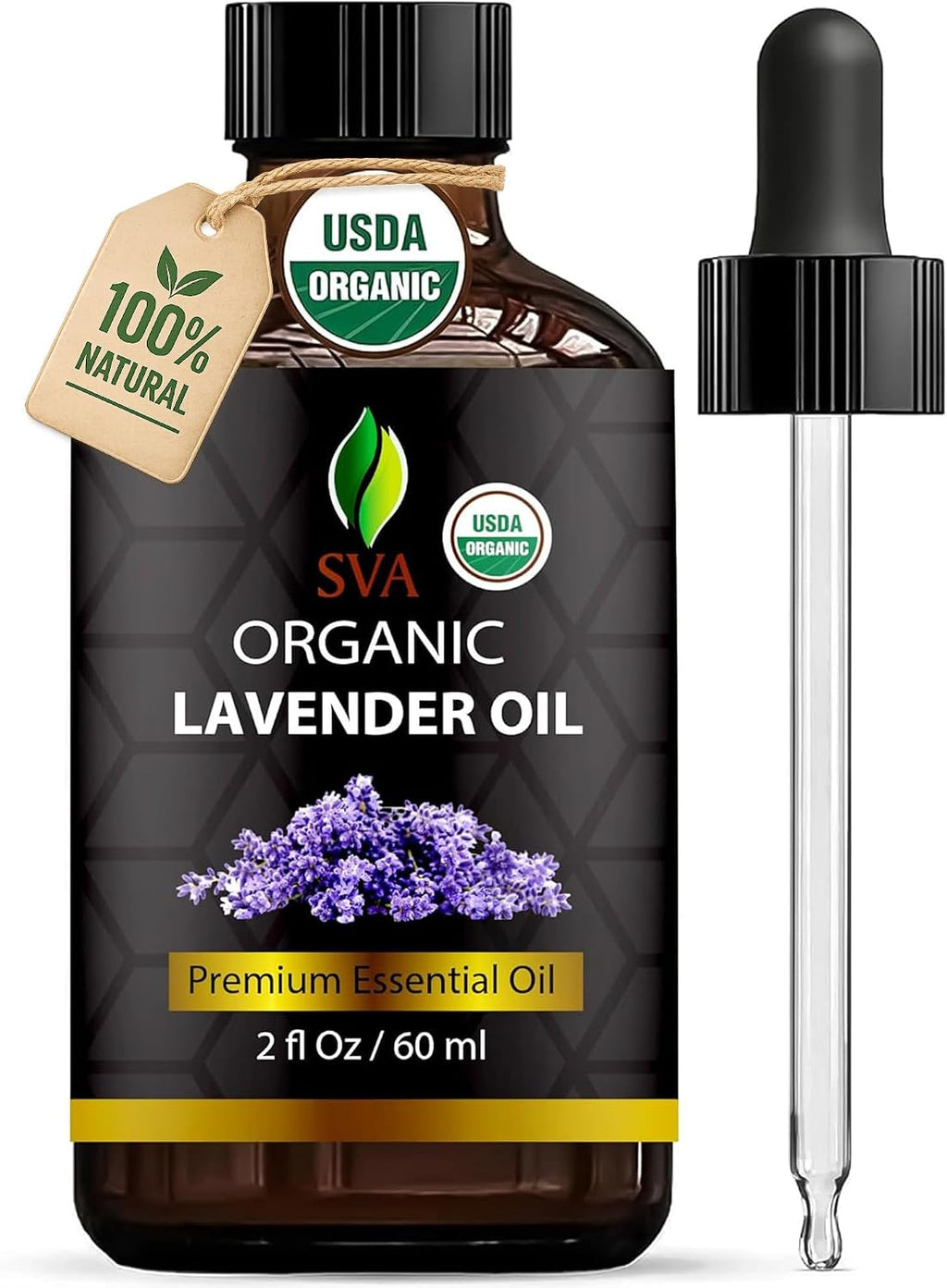 SVA Organic Lavender Essential Oil with Dropper, 2 Fl Oz (60 ml) | Lavender Oil for Diffuser, Humidifier, Linen