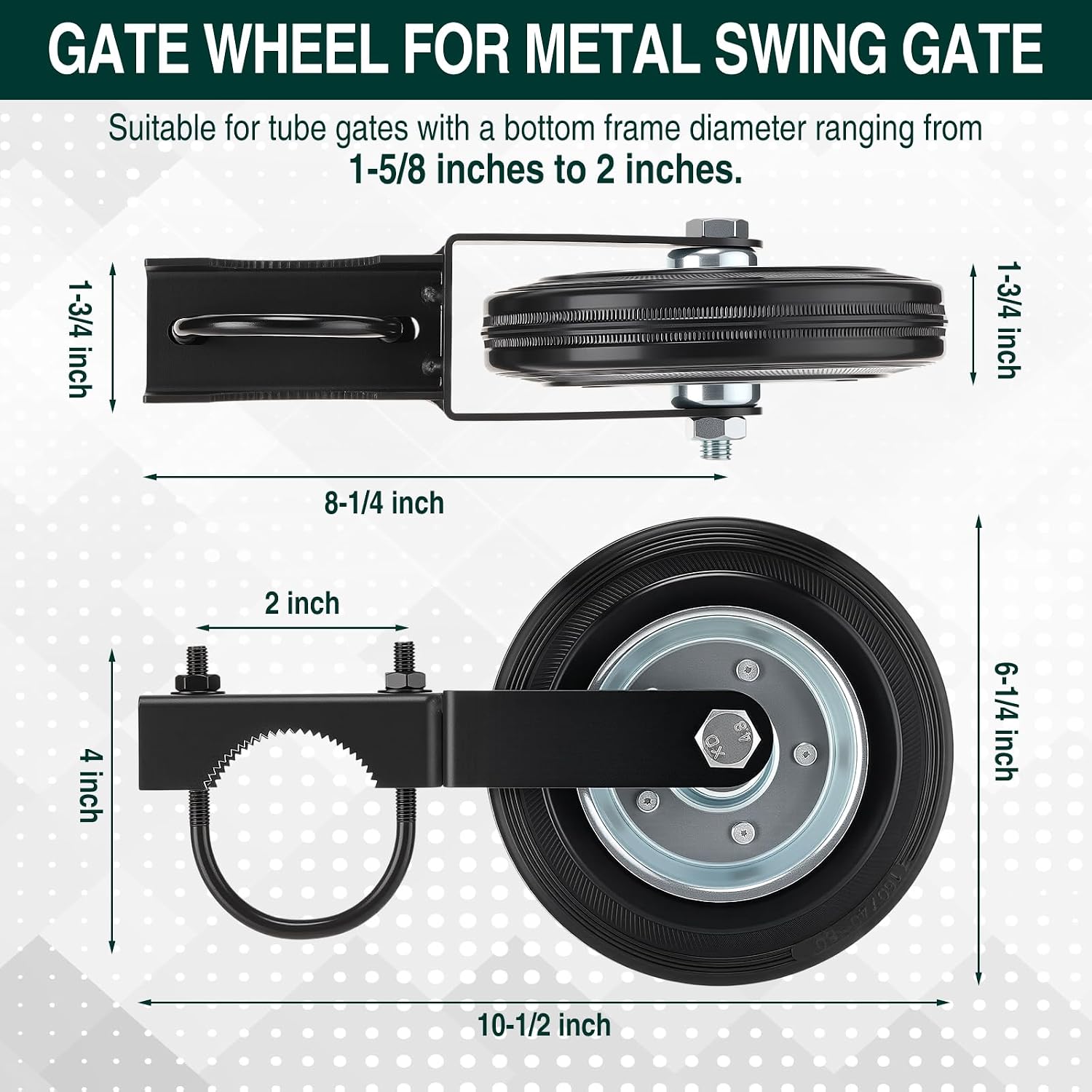 2 Way Farm Gate Latch 6" Gate Support Wheel for Metal Tube Gates