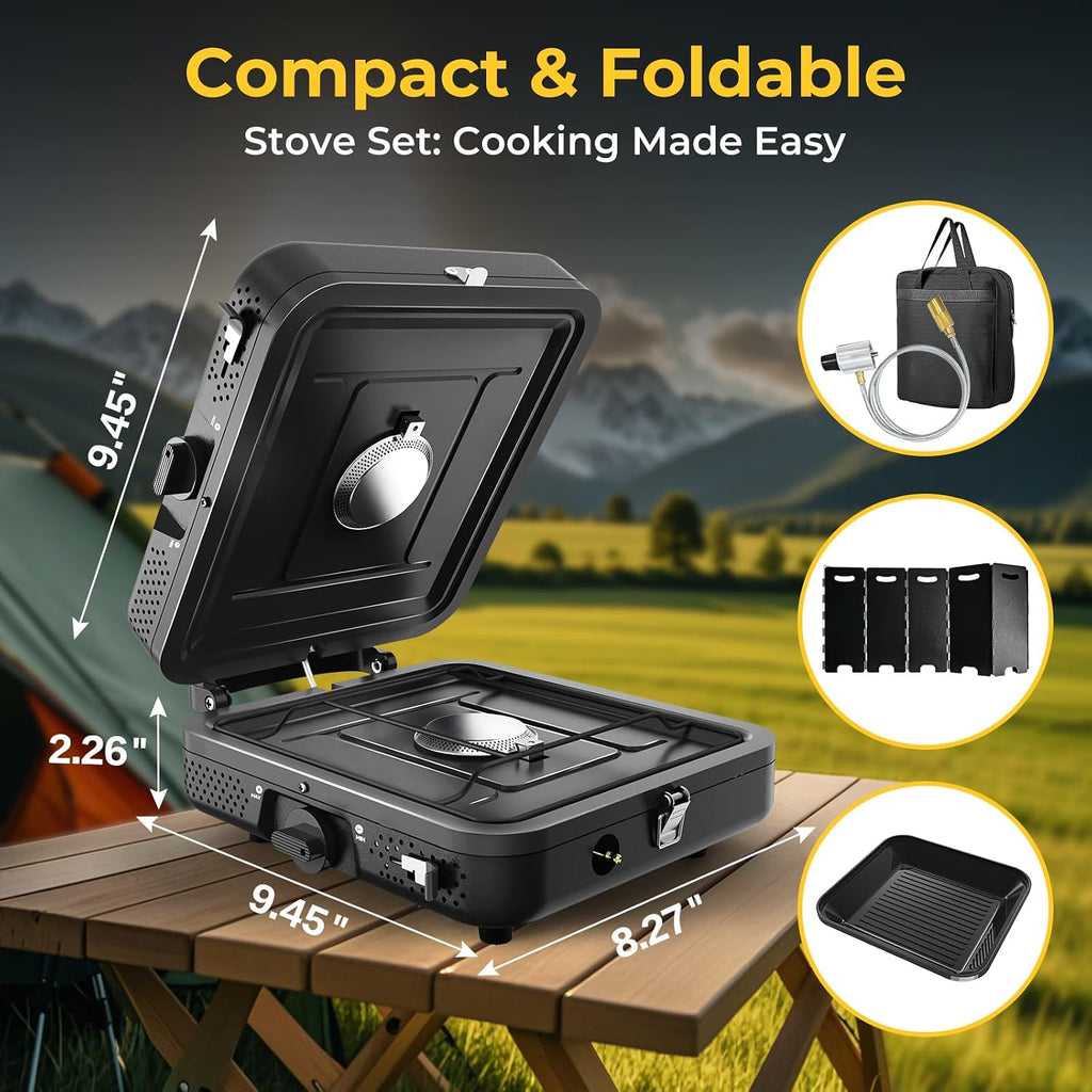2 Burner Portable Camping Stove Propane, Folding Propane Stove for Camping, Camp Stove with 17,000 BTU,Two Adjustable