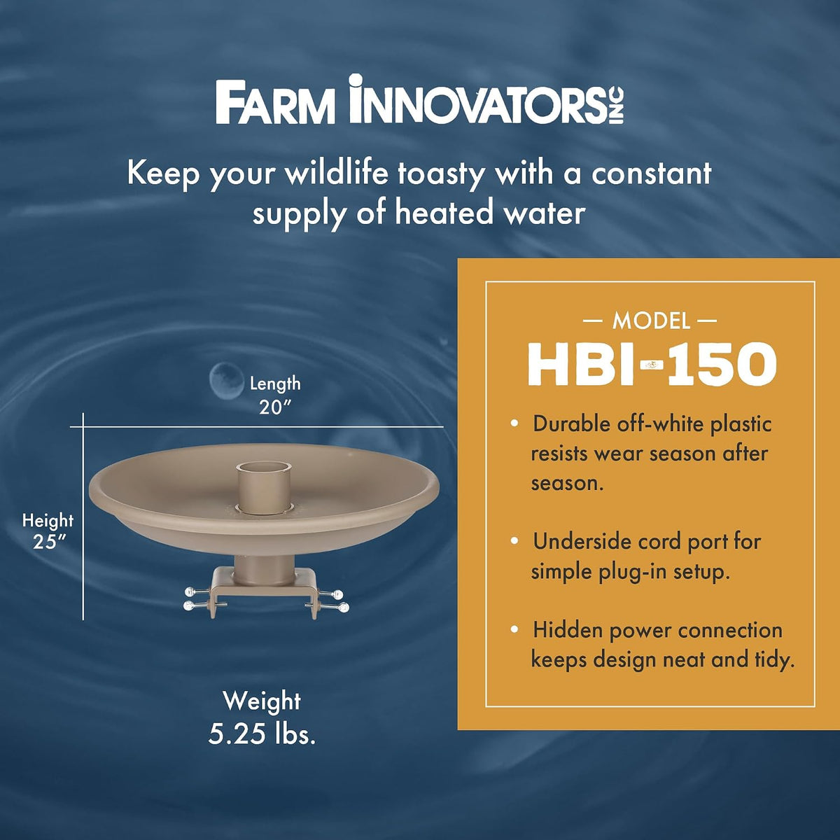 Heated Outdoor Plastic Birdbath, 150 Watts, Deck Mount, Tan