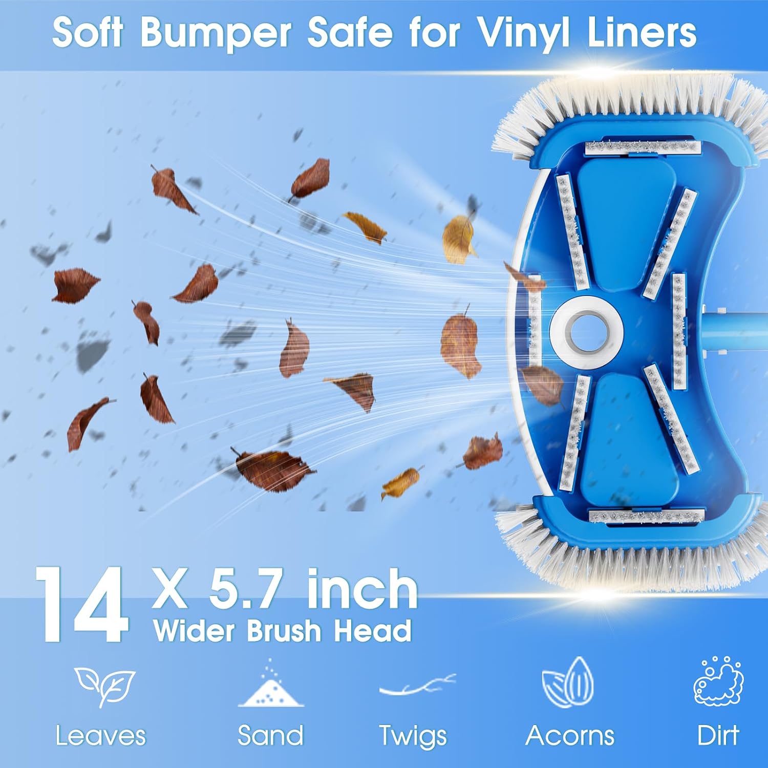 3-in-1 TidyMister Pool Cleaning Kit – Deep Grabber Pool Net, 17.5" Scrub Brush,Weighted Vacuum Head for Leaves, Algae