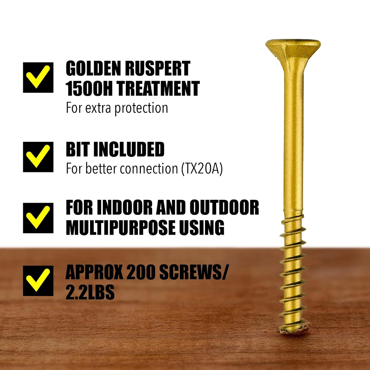 #9 x 3’’ Wood Screws by Grindy (200pack/2.5LBS) – Self-Drilling Deck Screws I Rust Resistant I Quick Drive & Fast