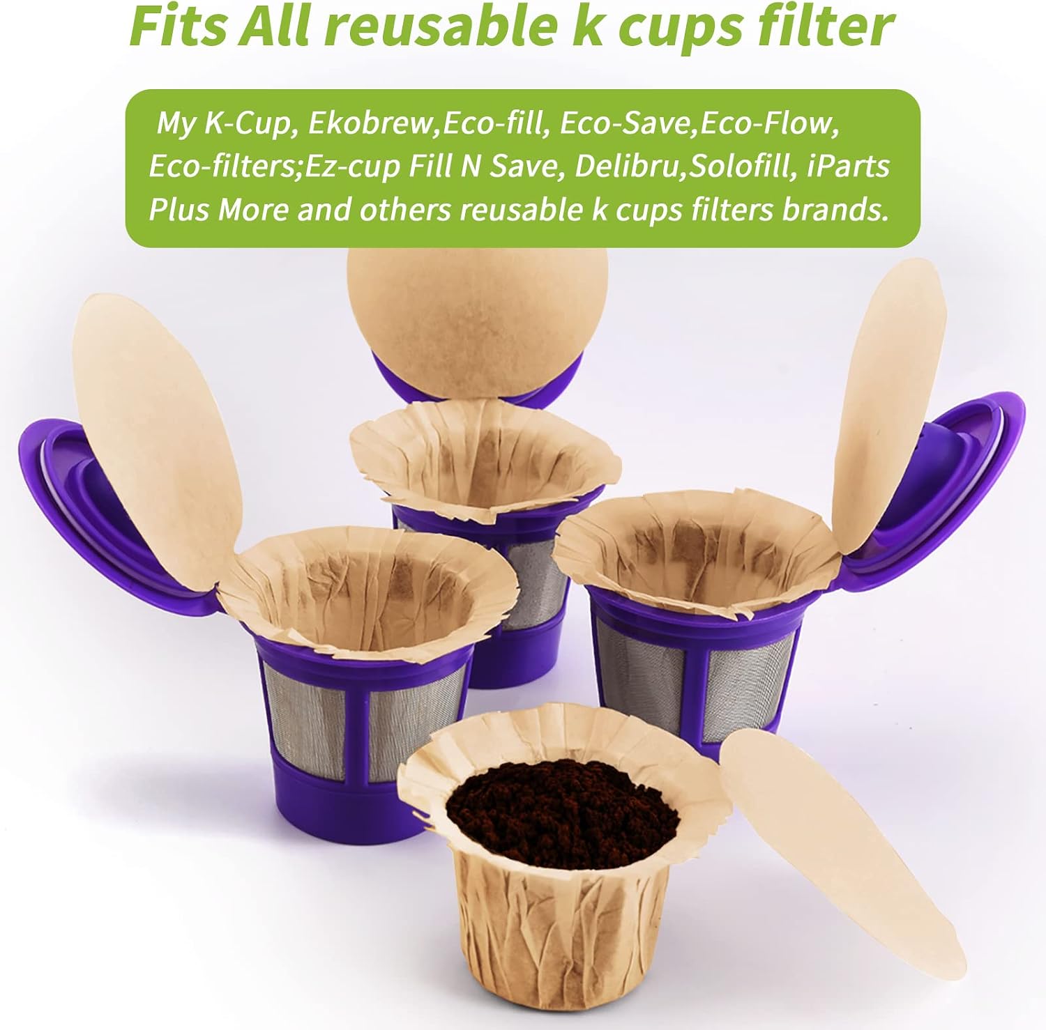 Unbleached K Cup Paper Filters with Lid, Fits Keurig 1.0 & 2.0 Reusable Pod | 100% natural unbleached wood pulp
