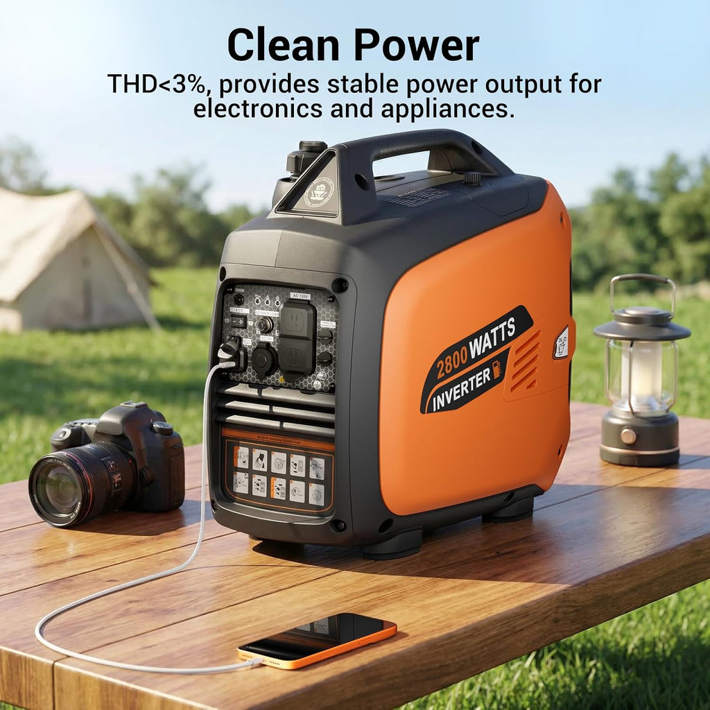 2800W Quiet Gas-Powered Inverter Generator for Home Use, Camping, RV, 40Lbs, Non-Battery Operated, EPA Compliant