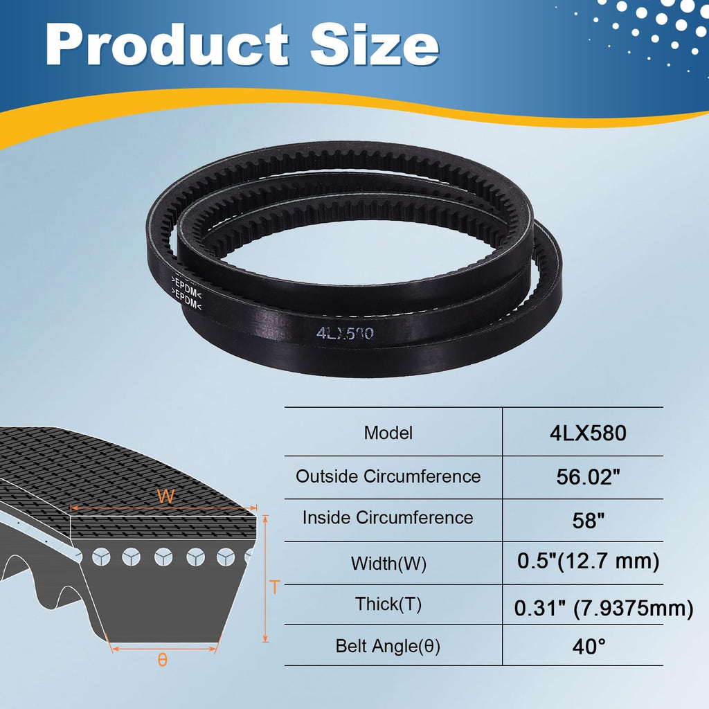 uxcell 4L580 Rubber V-Belt 58" Outer Circ x 0.5" Width x 0.31" Thick