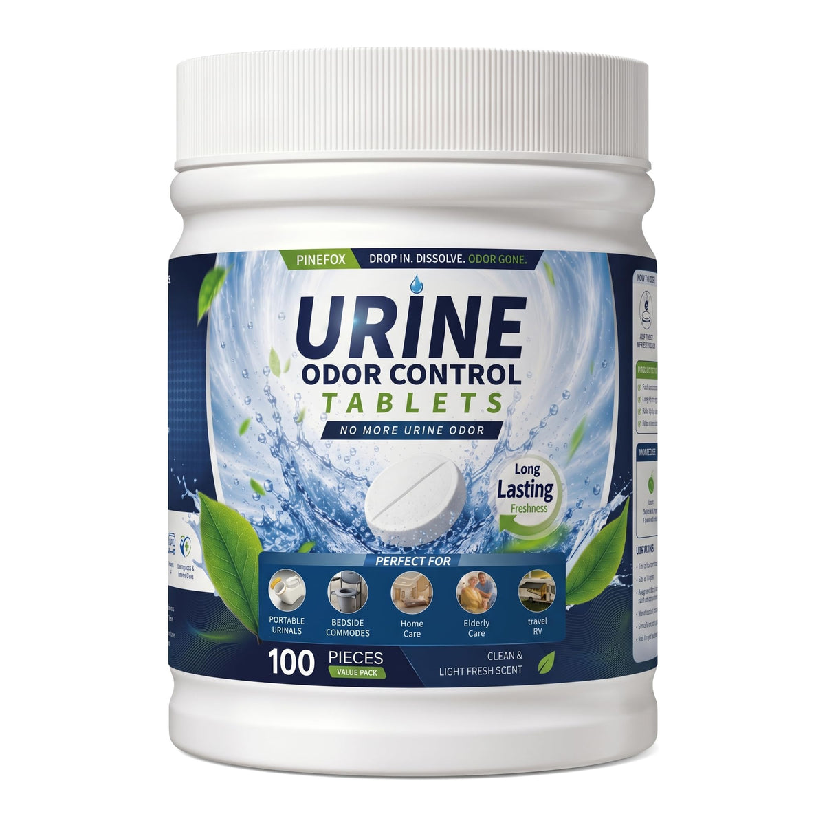 Urine Odor Eliminator Tablets for Bedside Commodes, Urinals, 100 Counts
