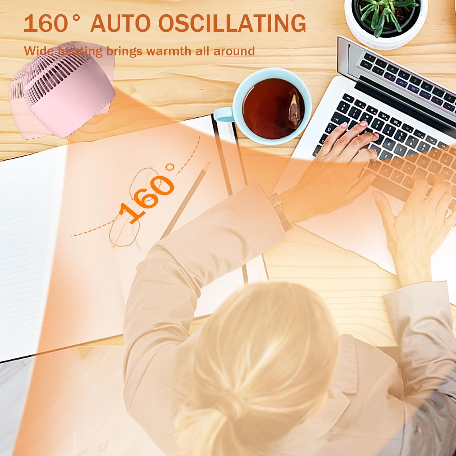 Space Heater,Small Space Heater,1200W Desk Heater for Office,160° Lateral Auto Oscillating,3 Gears Adjustable,PTC