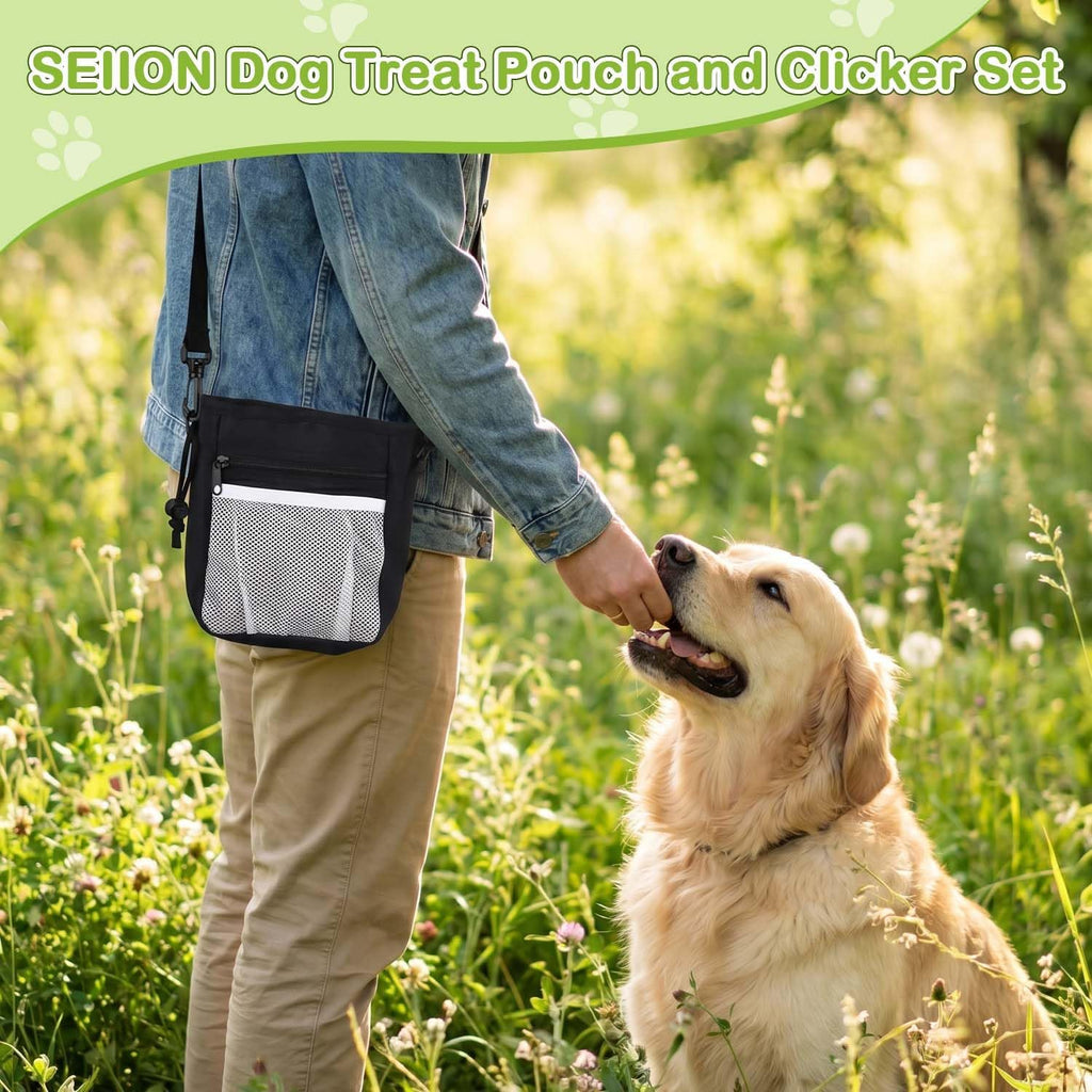 3-in-1 Dog Treat Pouch for Training, Hands-Free Dog Training Treat Bag with Clicker & Poop Bag Dispenser, Adjustable