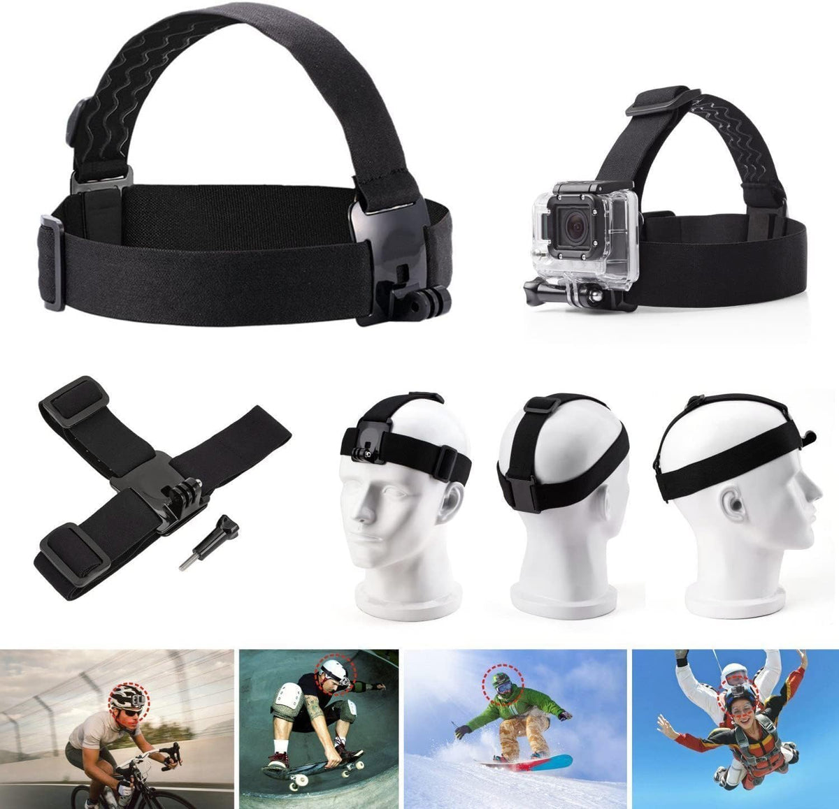 3 in 1 Universal Action Camera Accessories Kit | Head Strap Mount/Chest Harness/Selfie stick Compatible Gopro Hero 13