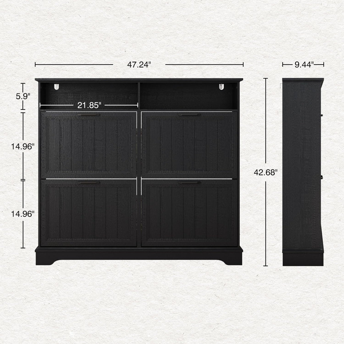 Hidden Shoe Storage Cabinet with 4 Flip Drawers & Open Storage