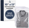 10x13 Inch Clear Poly Bags with Suffocation Warning (500 Count) – Permanent Self-Seal Adhesive – Transparent Plastic