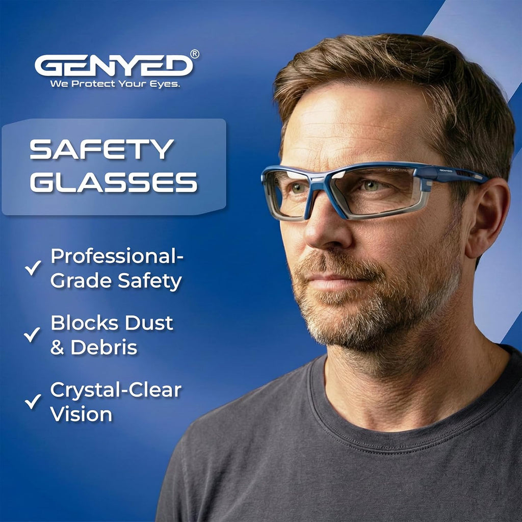 Safety Glasses ANSI Z87+ with Removable Foam Gasket, Clear Lens, Anti-Fog, Scratch-Resistant, UV400 Wraparound