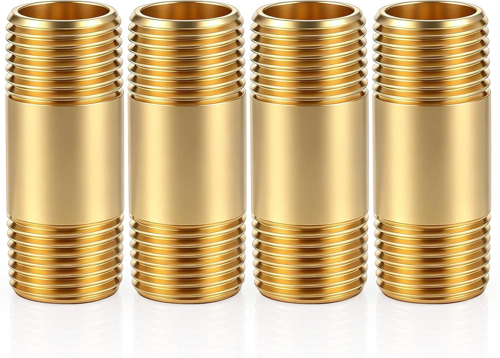 4 Pcs Brass Long Nipple, 1/2" NPT Male x 1/2" NPT Male, 2" Length