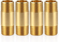 4 Pcs Brass Long Nipple, 1/2" NPT Male x 1/2" NPT Male, 2" Length