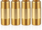 4 Pcs Brass Long Nipple, 1/2" NPT Male x 1/2" NPT Male, 2" Length