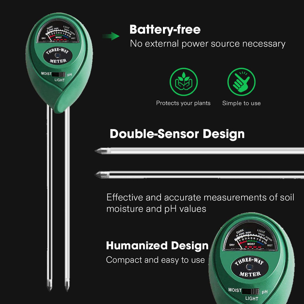 VIVOSUN Plant Soil Moisture Meter, 3-in-1 pH Tester, Indoor & Outdoor Use | Battery-Free; 3-in-1 Plant pH Tester;