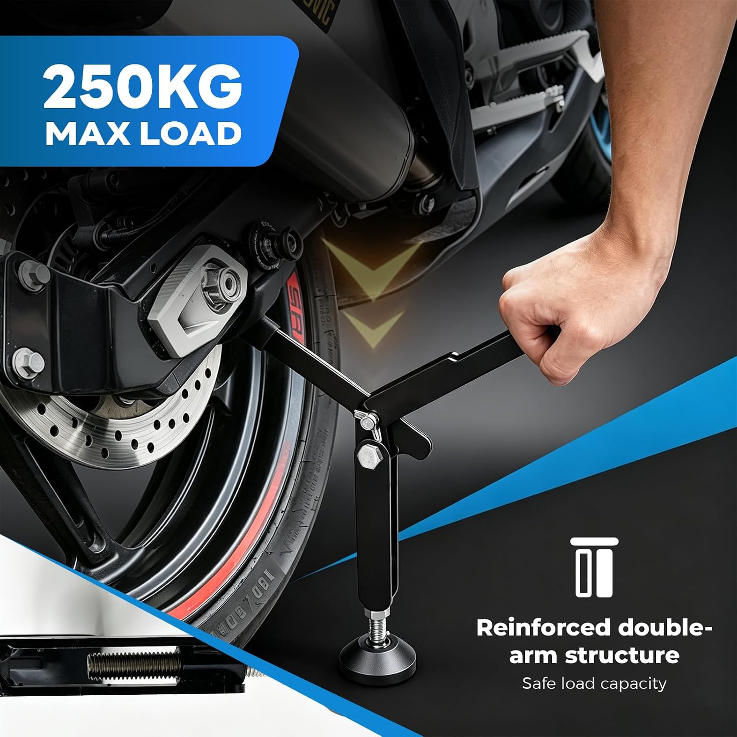 Motorcycle Stand Portable Motorcycle Rear Stand with Break Strap | Foldable Paddock Stand, Adjustable Height