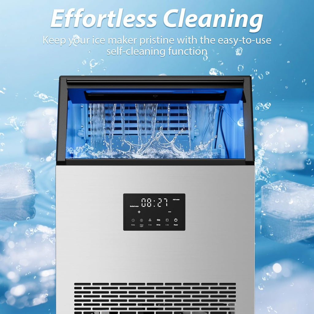 Commercial Ice Maker Machine, 150Lbs/24H Undercounter/Freestanding Ice Machine with Self-Priming Gallon Water& Facuet