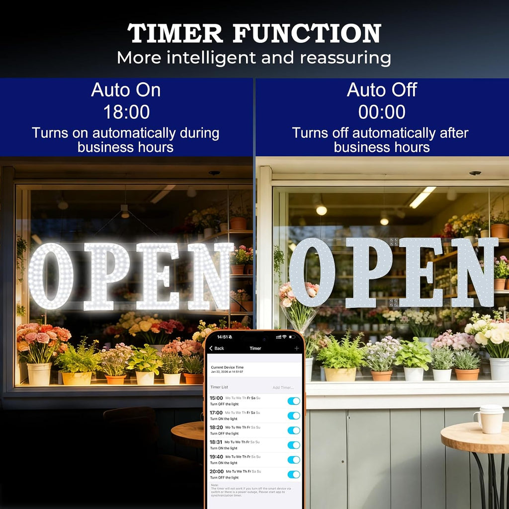 30"x10" Smart LED Open Sign for Business, with APP & Remote Control
