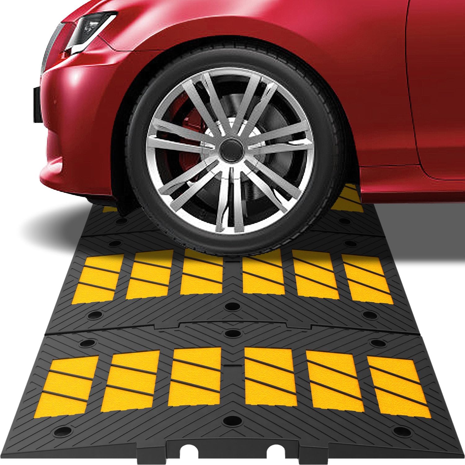 35" inch Width Speed Humps Rubber Speed Bumps for Saftey Combinable High Visibility Durable Ramps, Garage Speed Bump