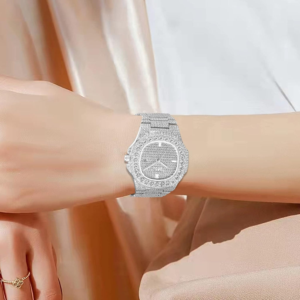 Unisex Diamond Watches Luxury Men and Women Calendar Quartz Clock Rose Gold Silver Stainless Steel Watch