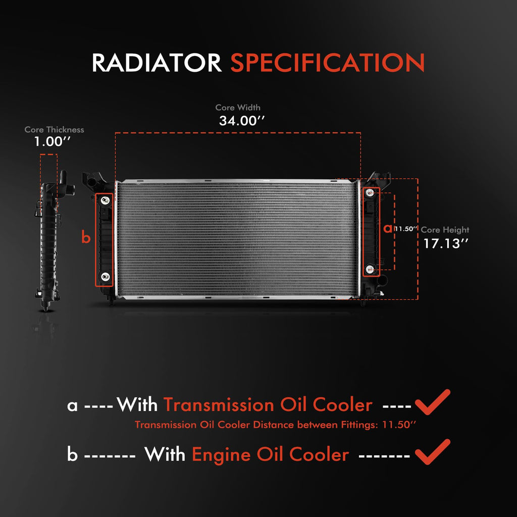 A-Premium Engine Coolant Radiator Compatible with Chevrolet, GMC, Cadillac