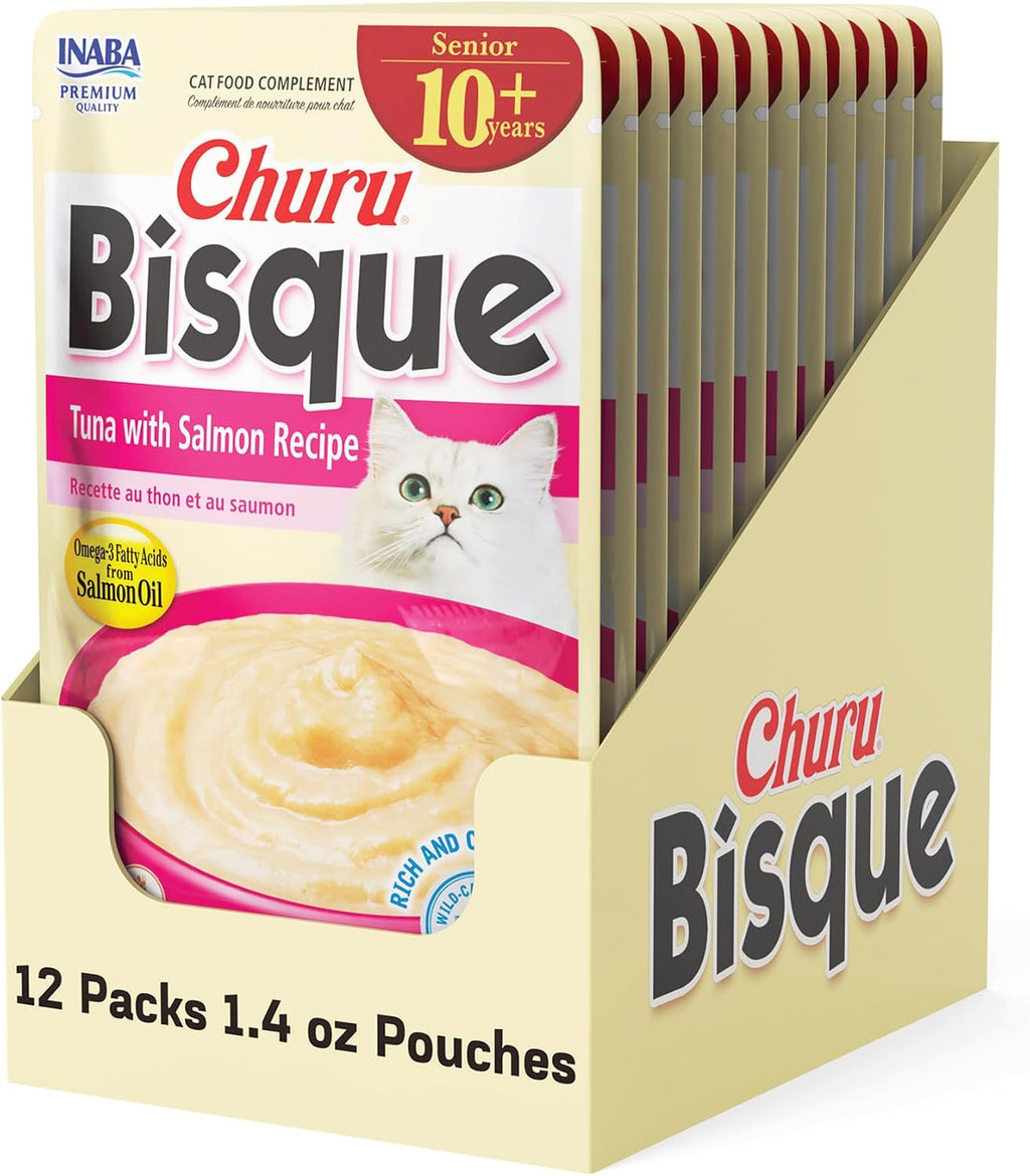 Churu Bisque for Cats Senior 10+, Creamy Purée Side Dish Pouch, 1.4 Ounces per Pouch, 12 Pouches Total, Tuna with