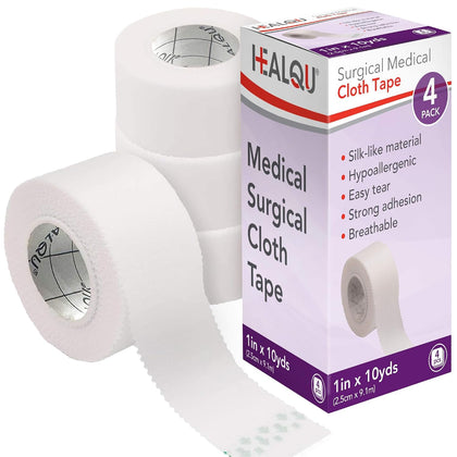 Silk Like Medical Tape - Durable Cloth Medical Tape - 1 in x 10yd, 4 Rolls - Surgical Tape Woven for Strongly Holding