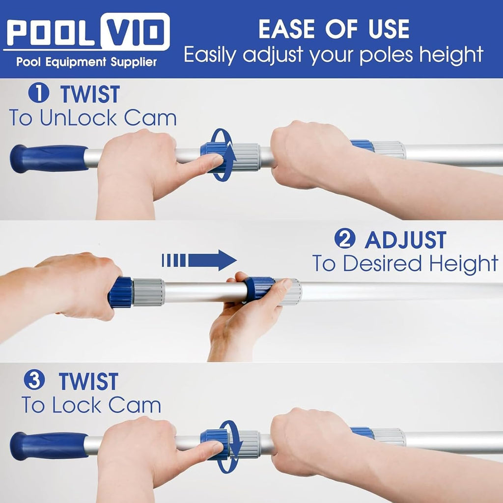 15 FT Telescopic Pool Pole - Adjustable 3 Piece Aluminum Pool Skimmer Pole for Pool Cleaning Skimmer Nets Vacuum