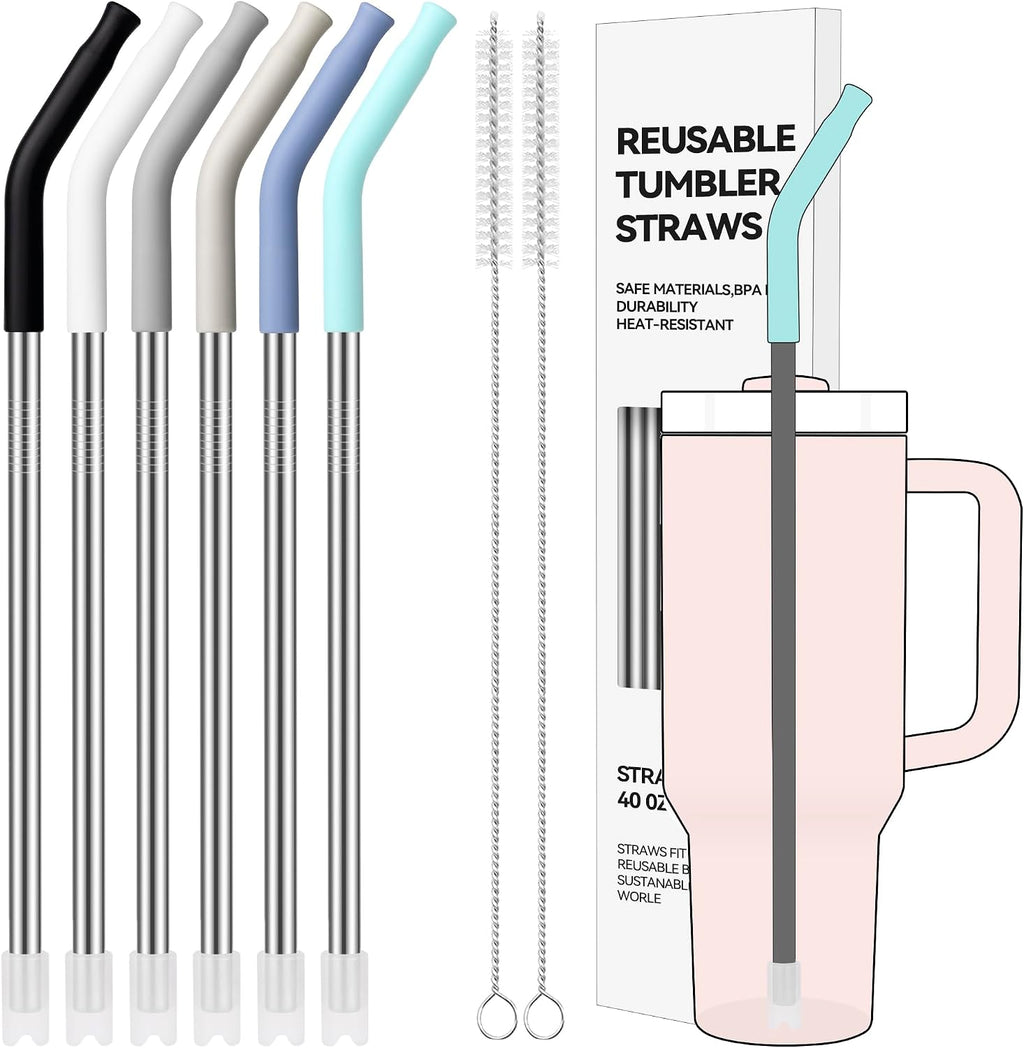 40 oz Straight Metal Straws for 40 oz Stanley Tumbler | 6 Pcs Stainless Steel Reusable Drinking Straw with Colourful