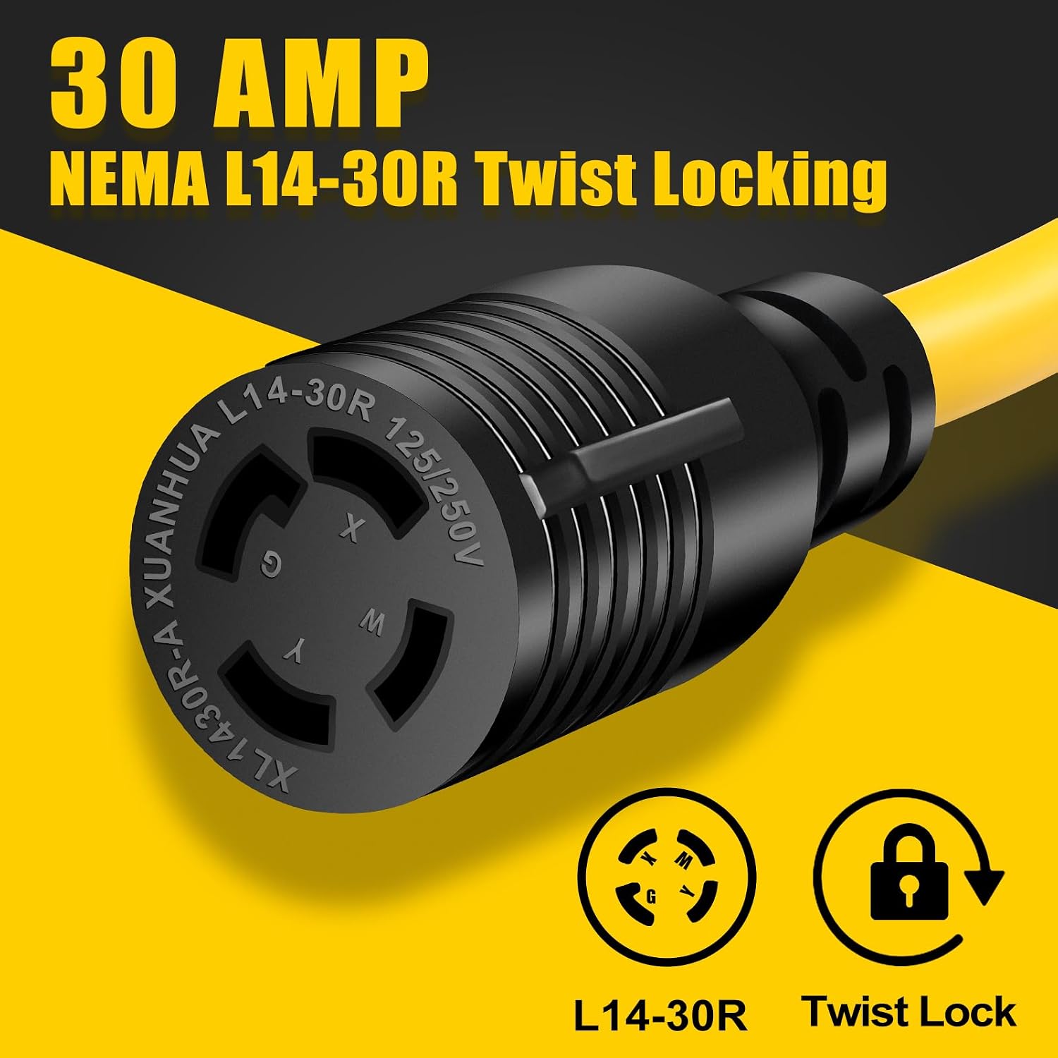 30 AMP Generator Transfer Switch Adapter Cord, Heavy Duty STW 10 Gauge NEMA TT-30P Male to L14-30R Female, 3 Prong to