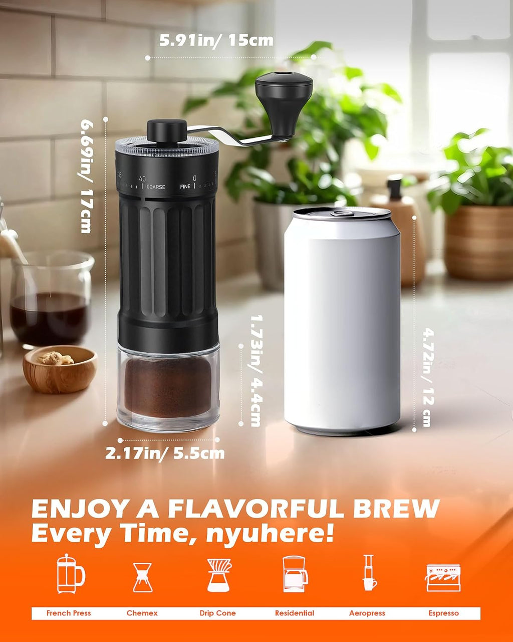 Manual Coffee Grinder With Ceramics Burr For Espresso,French Press,40 Adjustable Settings,Portable Hand Coffee Bean