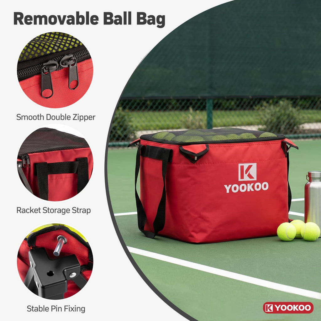Tennis Ball Hopper Holds 150 Balls, Tennis Cart with Black/Red Bag