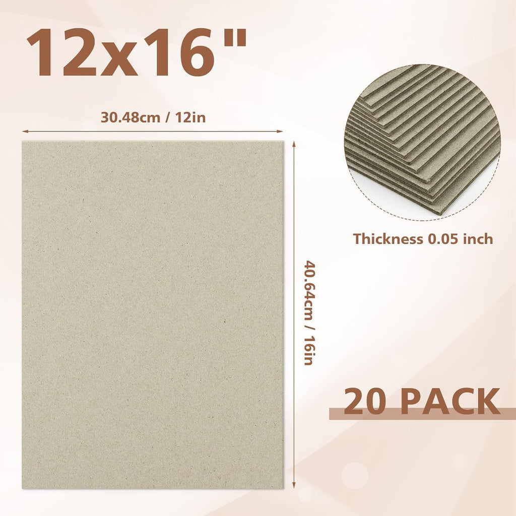Mat Board Center 20 Pack 12x16 Chipboard Sheets 50pt Grey
