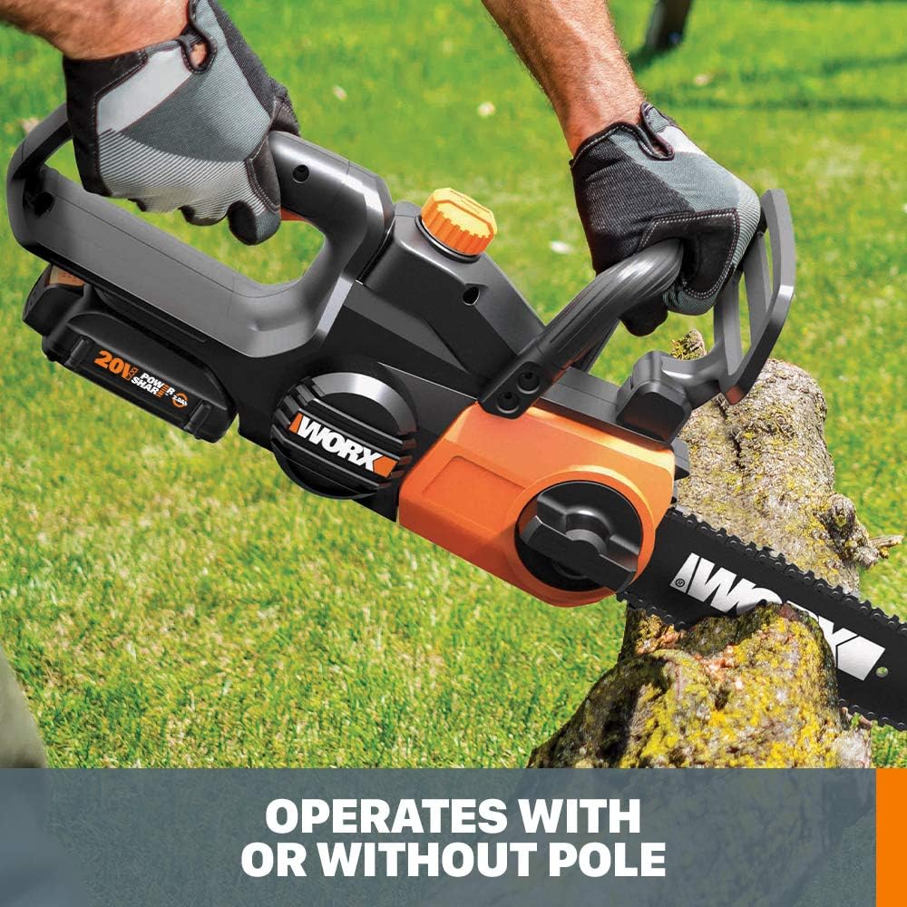 Cordless Chainsaw, 20V 10" 2-in-1 Pole Saw with Auto-Tension, WG323 | 12' extra reach with pole; weighs 10 lbs;