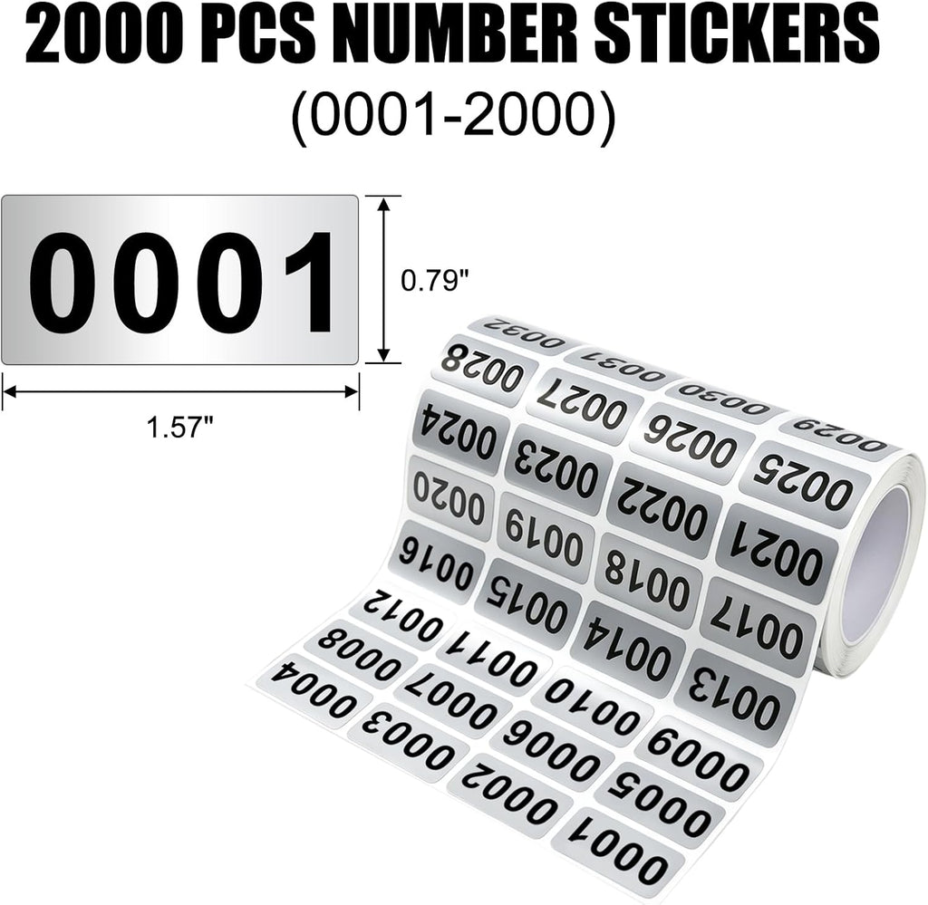1.57x0.79 Numbered Stickers 0001‑2000 Inventory Labels