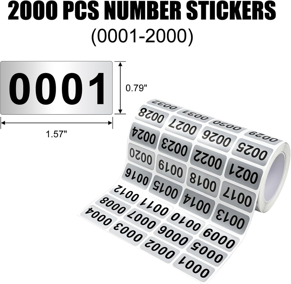 1.57x0.79 Numbered Stickers 0001‑2000 Inventory Labels