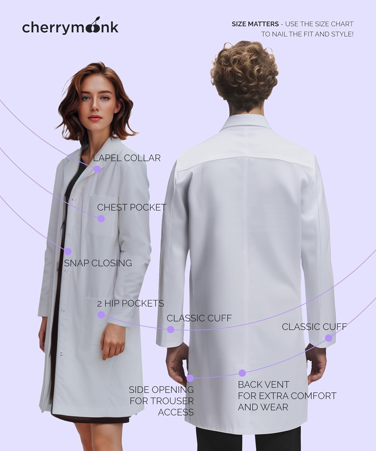 Medical Lab Coat for Men and Women, Relaxed Fit 40 Inch Length, 3 Pockets, Doctor Nurse Coat