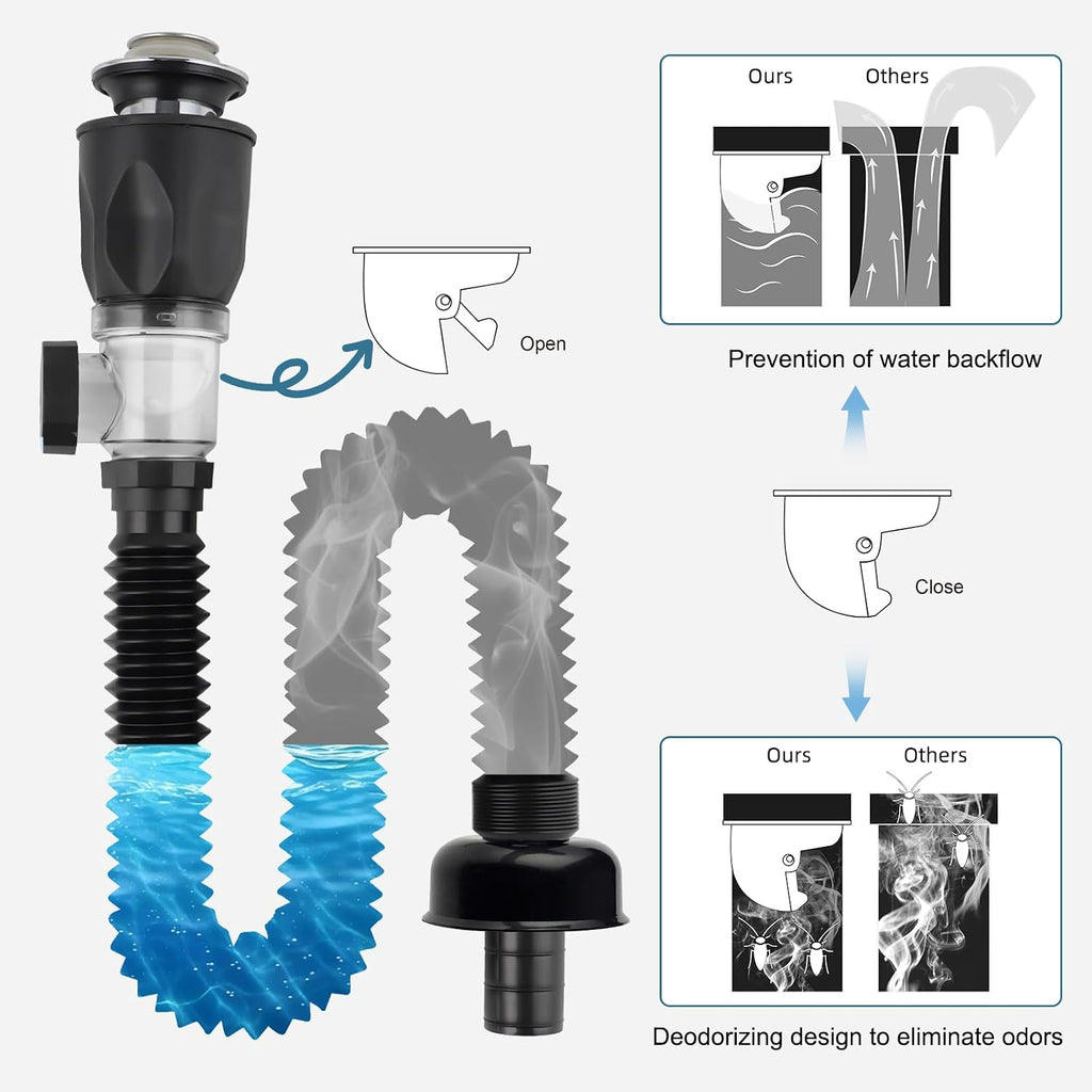Bathroom Sink Drain Kit, Drain Pipe with Pop-Up Strainer Stopper, Chrome | Hair Catcher/Expandable/Flexible Bathroom