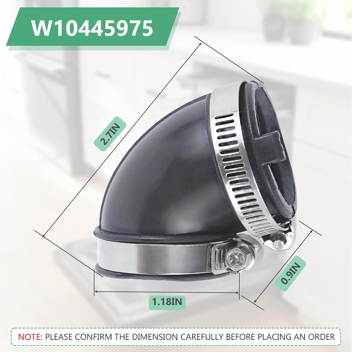 Dishwasher drain hose parts W10445975 Dishwasher Circulation Pump to Sump Hose Compatible with Some Amana, Inglis, Jenn Air, Kenmore, Kitchen Aid, and Whirlpool dishwashers (Includes Two Clamps)