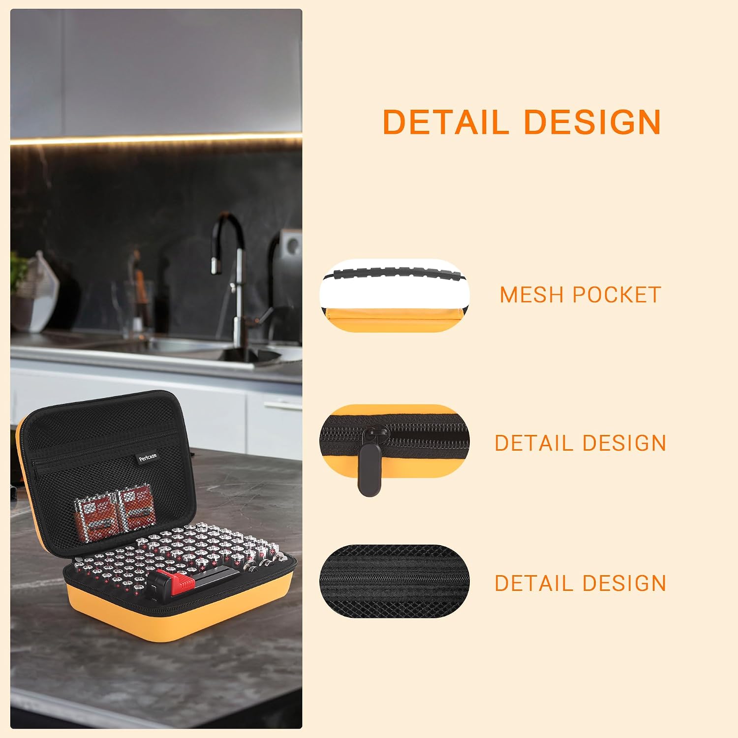Battery Organizer Storage Case with Tester for AAA AA Button Cells, 88 Pack | with Mesh Bag & Handle, Fireproof